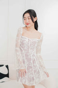 Anastasia Long Sleeve Lace Bustier Dress in White