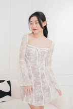 Anastasia Long Sleeve Lace Bustier Dress in White