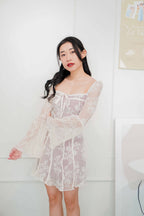 Anastasia Long Sleeve Lace Bustier Dress in White