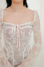 Anastasia Long Sleeve Lace Bustier Dress in White
