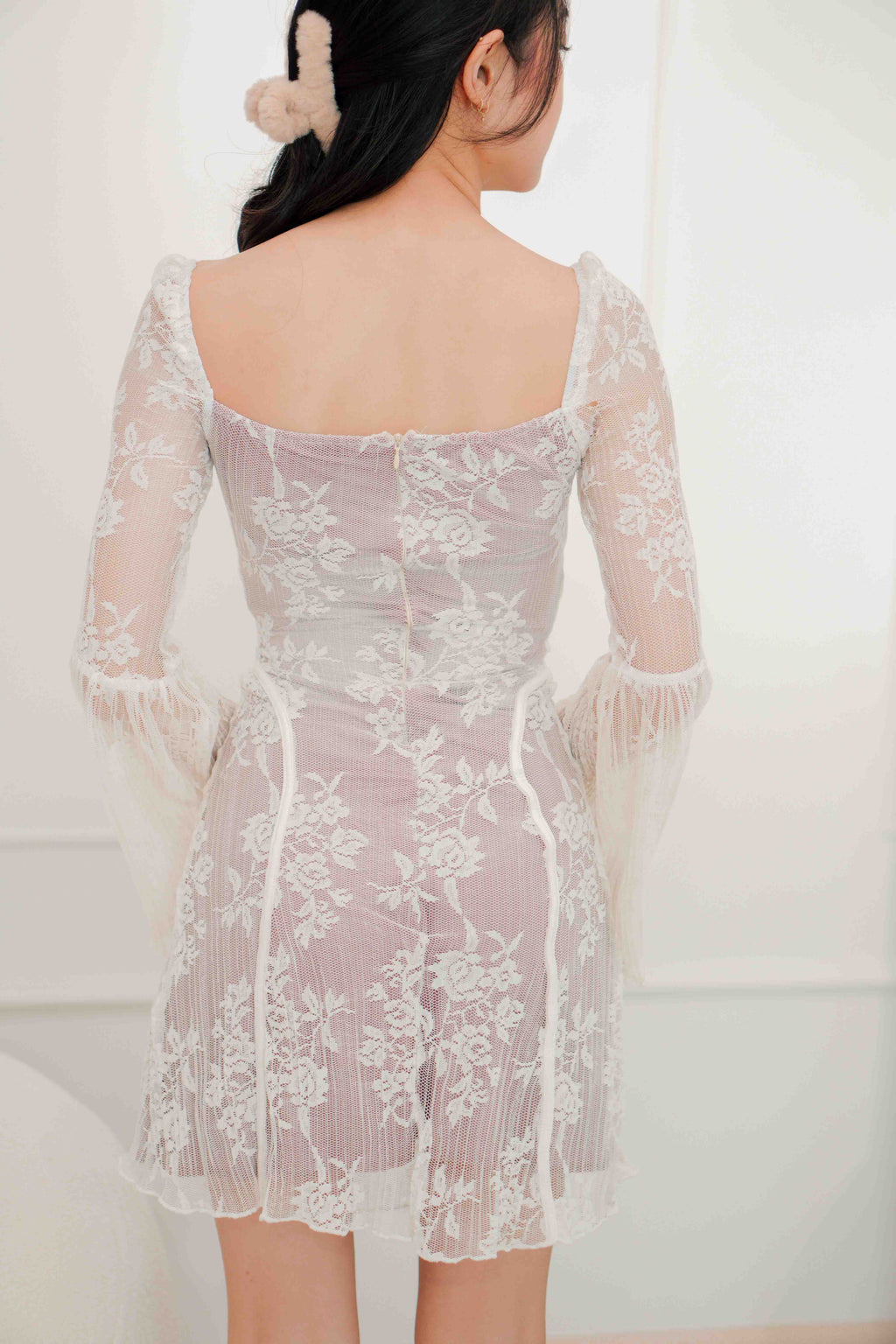 Anastasia Long Sleeve Lace Bustier Dress in White