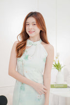 Qing Yi Pearl Halter Neck Cheongsam in Light Green