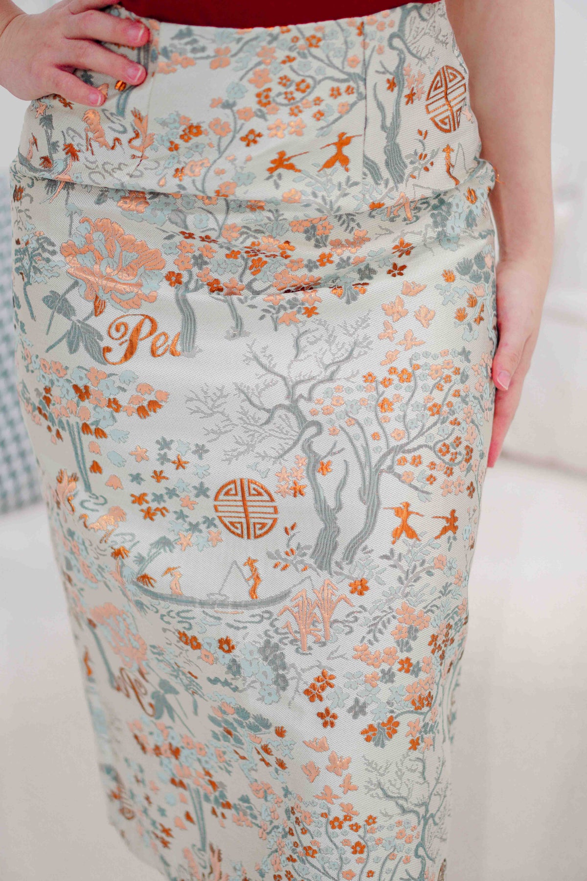 Chuan Embroidery Floral Midi Skirt