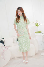 Shi Qing Dainty Floral Short Sleeve Cheongsam in Green