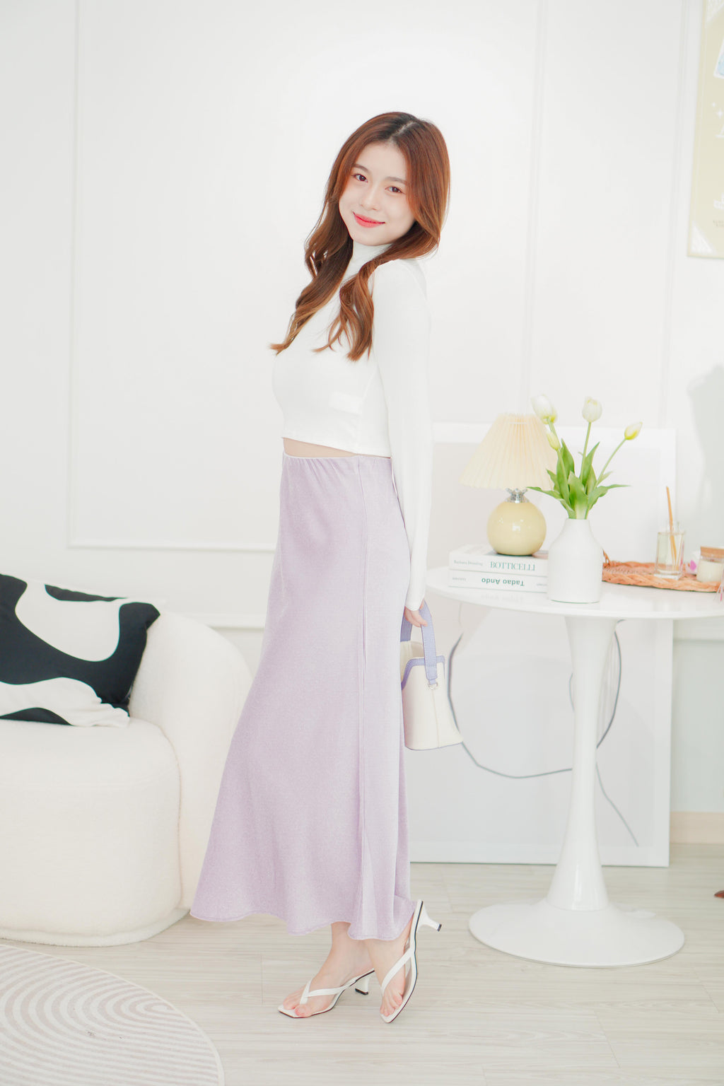 Aurum Satin Skirt in Light Purple