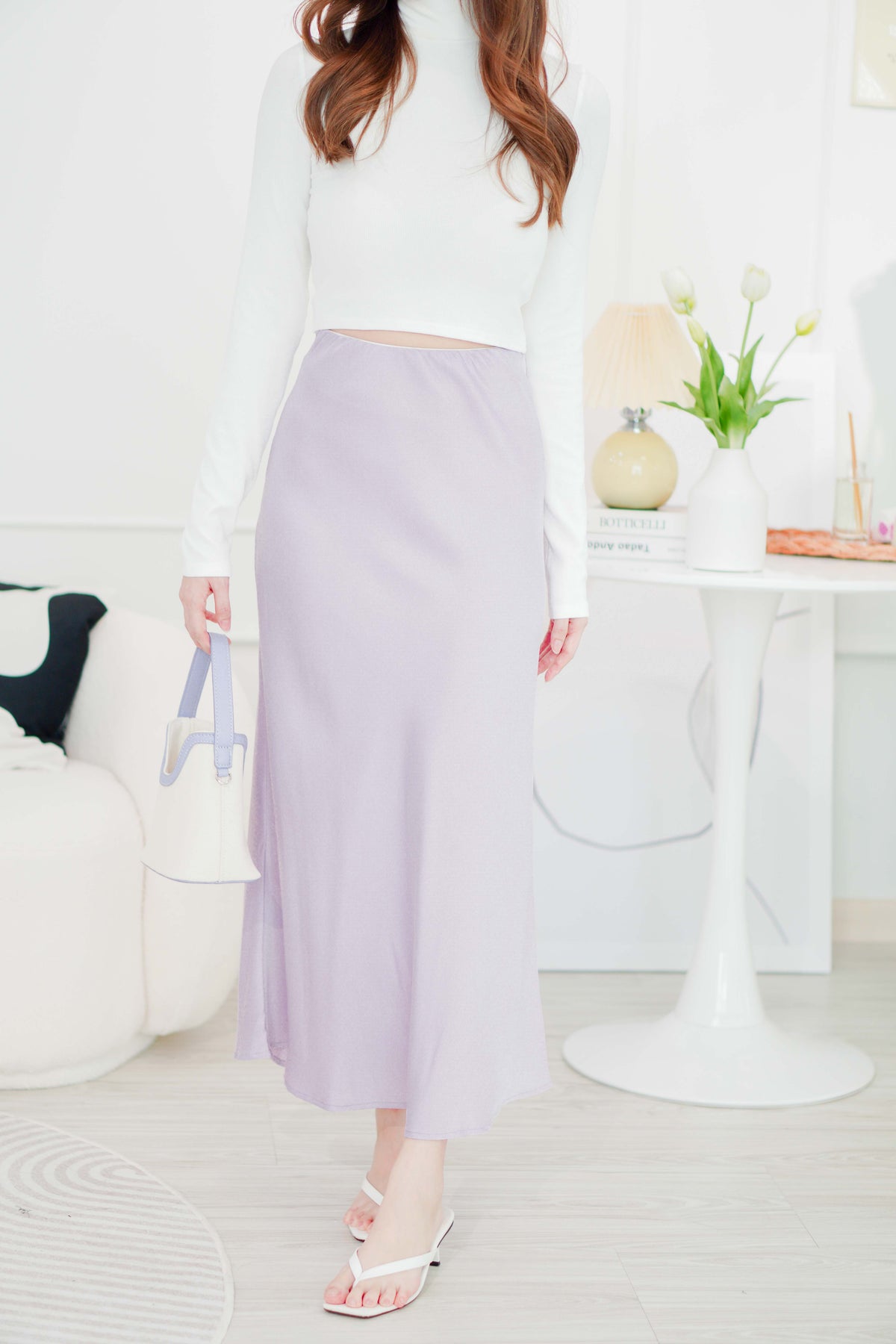 Aurum Satin Skirt in Light Purple