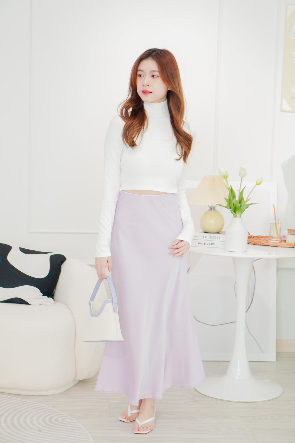 Aurum Satin Skirt in Light Purple