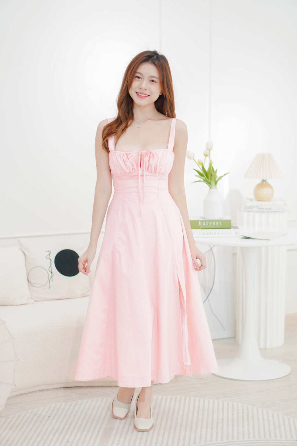 Chantelle Corset Maxi A-Line Dress in Pink