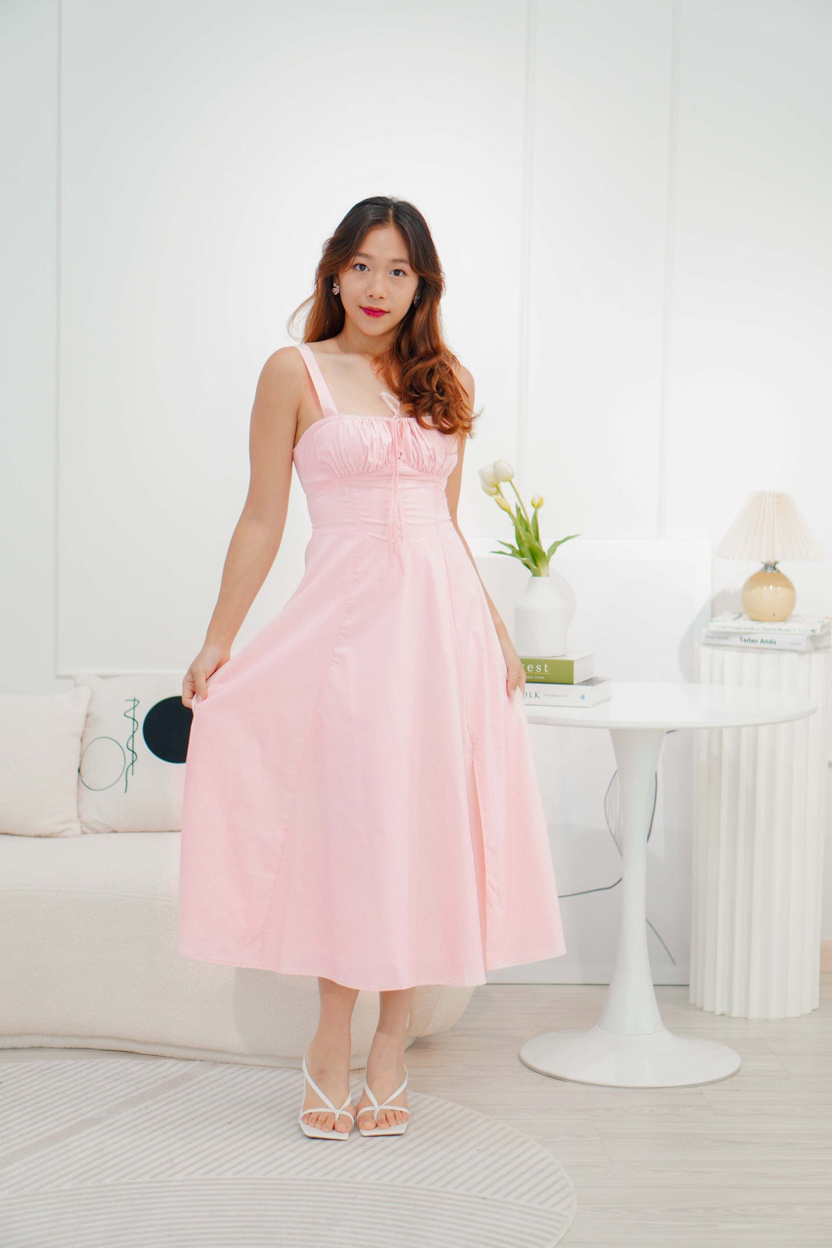 Chantelle Corset Maxi A-Line Dress in Pink