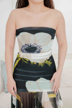 Petunia Tube Asymmetrical Floral Maxi Dress in Black