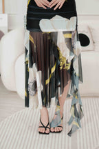 Petunia Tube Asymmetrical Floral Maxi Dress in Black