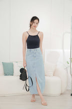 Taylor Front Slit Denim Skirt in Blue