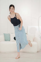Taylor Front Slit Denim Skirt in Blue