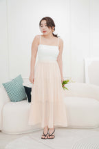 Cream Love Flowy Chiffon Skirt in Beige