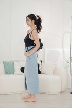 Taylor Front Slit Denim Skirt in Blue