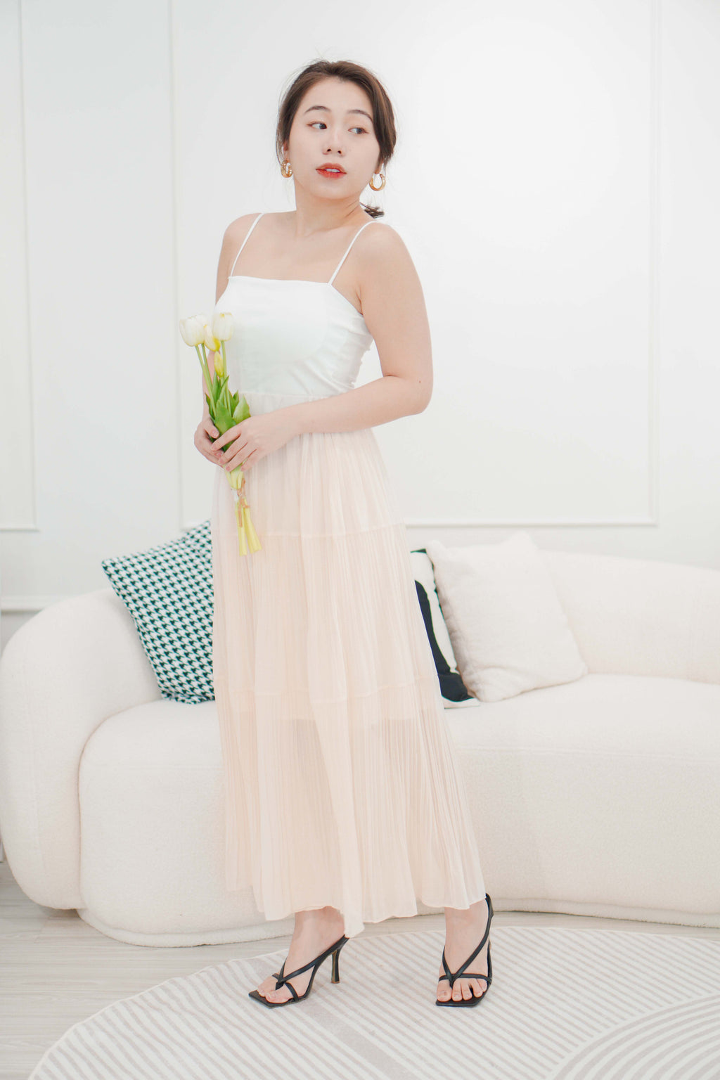 Cream Love Flowy Chiffon Skirt in Beige