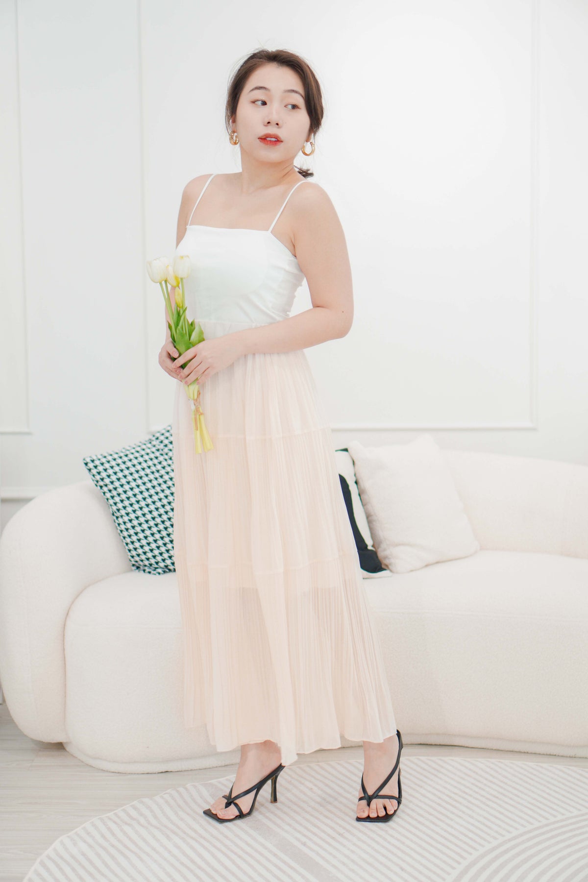 Cream Love Flowy Chiffon Skirt in Beige