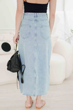 Taylor Front Slit Denim Skirt in Blue