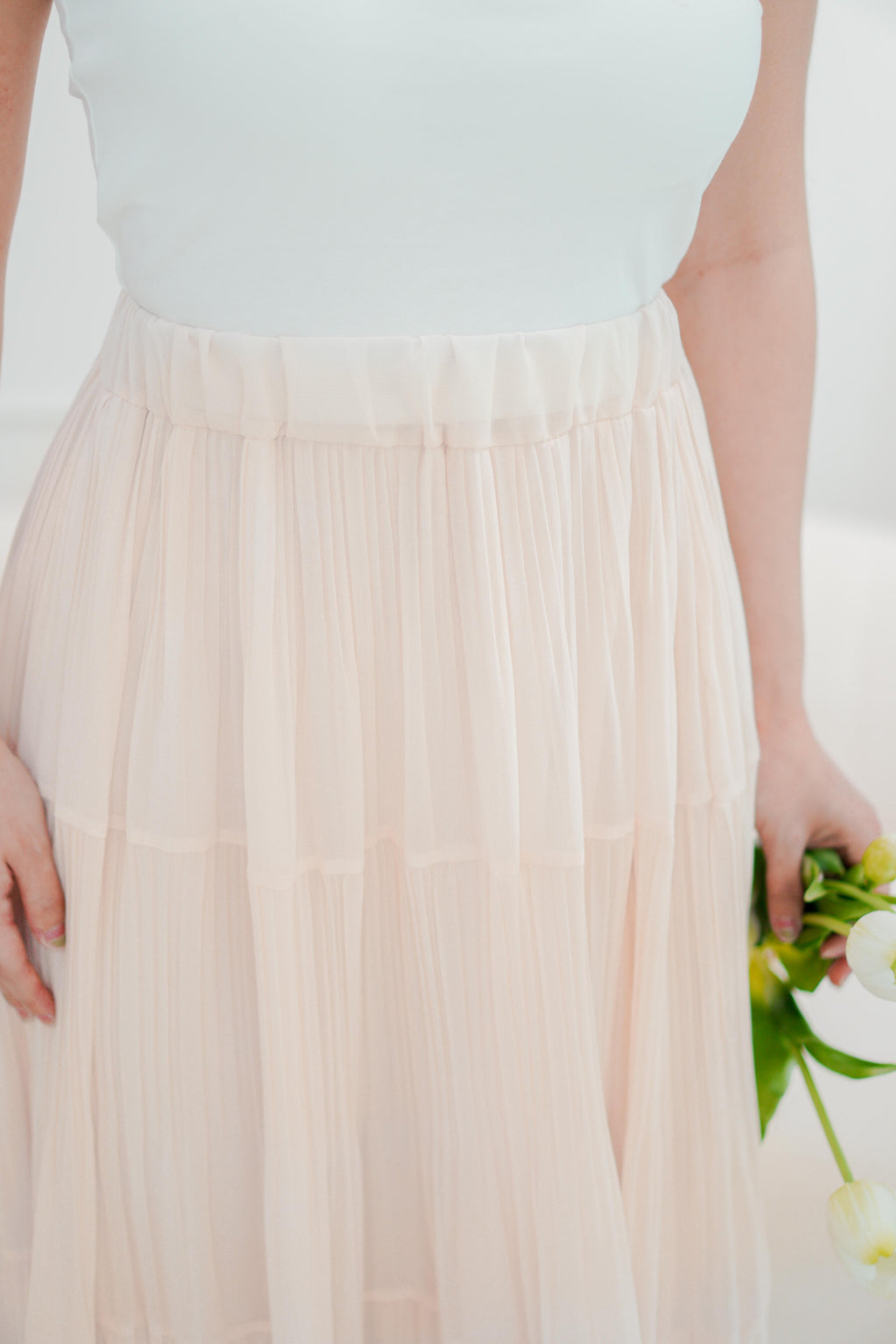 Cream Love Flowy Chiffon Skirt in Beige