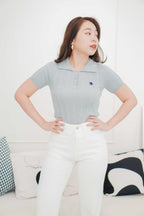 Laurent Polo Knit Collar Top in Grey