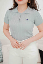 Laurent Polo Knit Collar Top in Grey