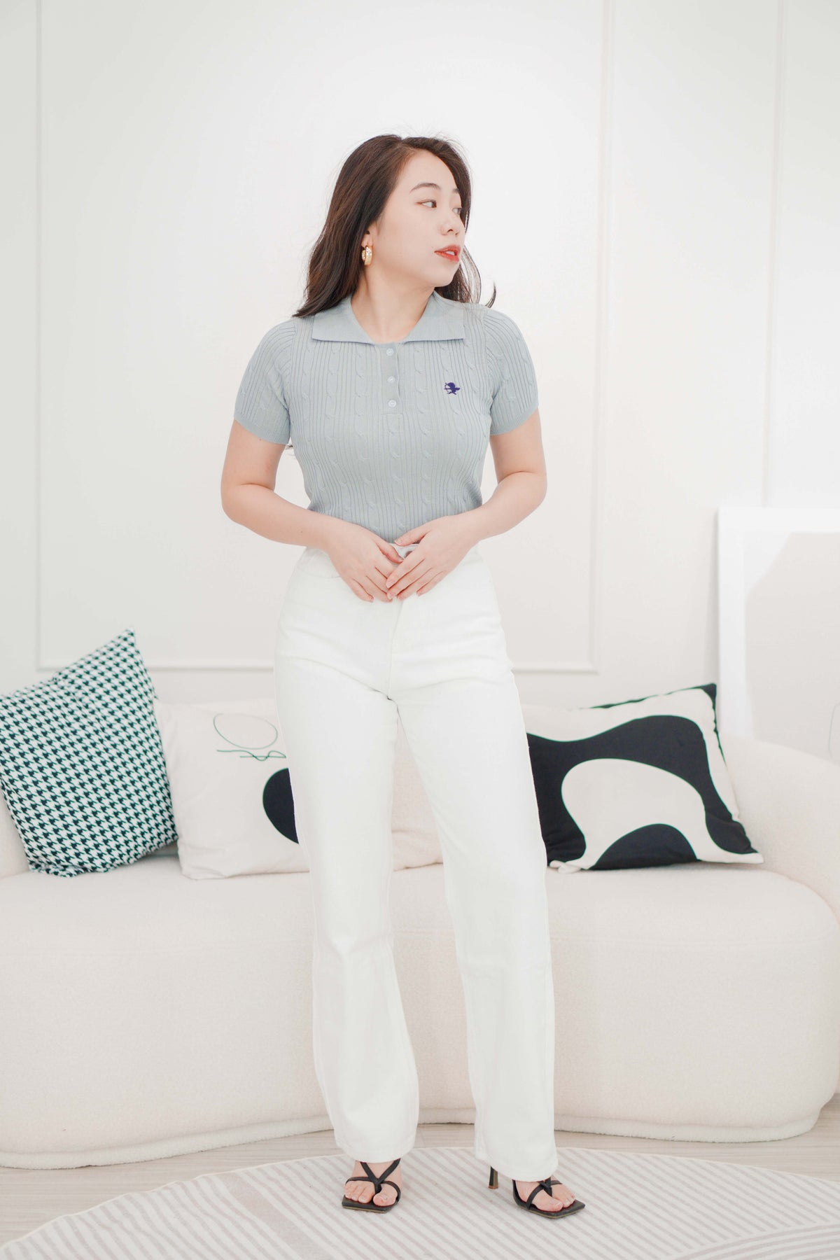 Laurent Polo Knit Collar Top in Grey