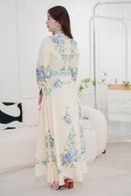 Octavia Floral Long Sleeve Dress with Belt in Blue