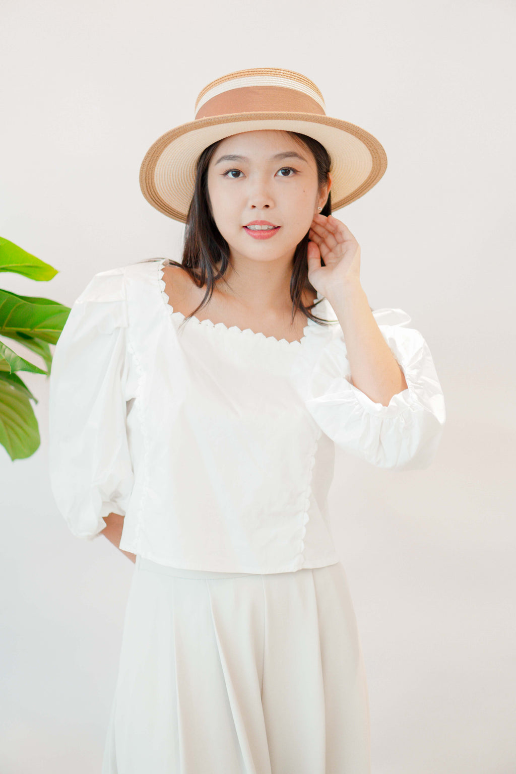 Sieya Square Neck Puffy Sleeve Blouse Top in White