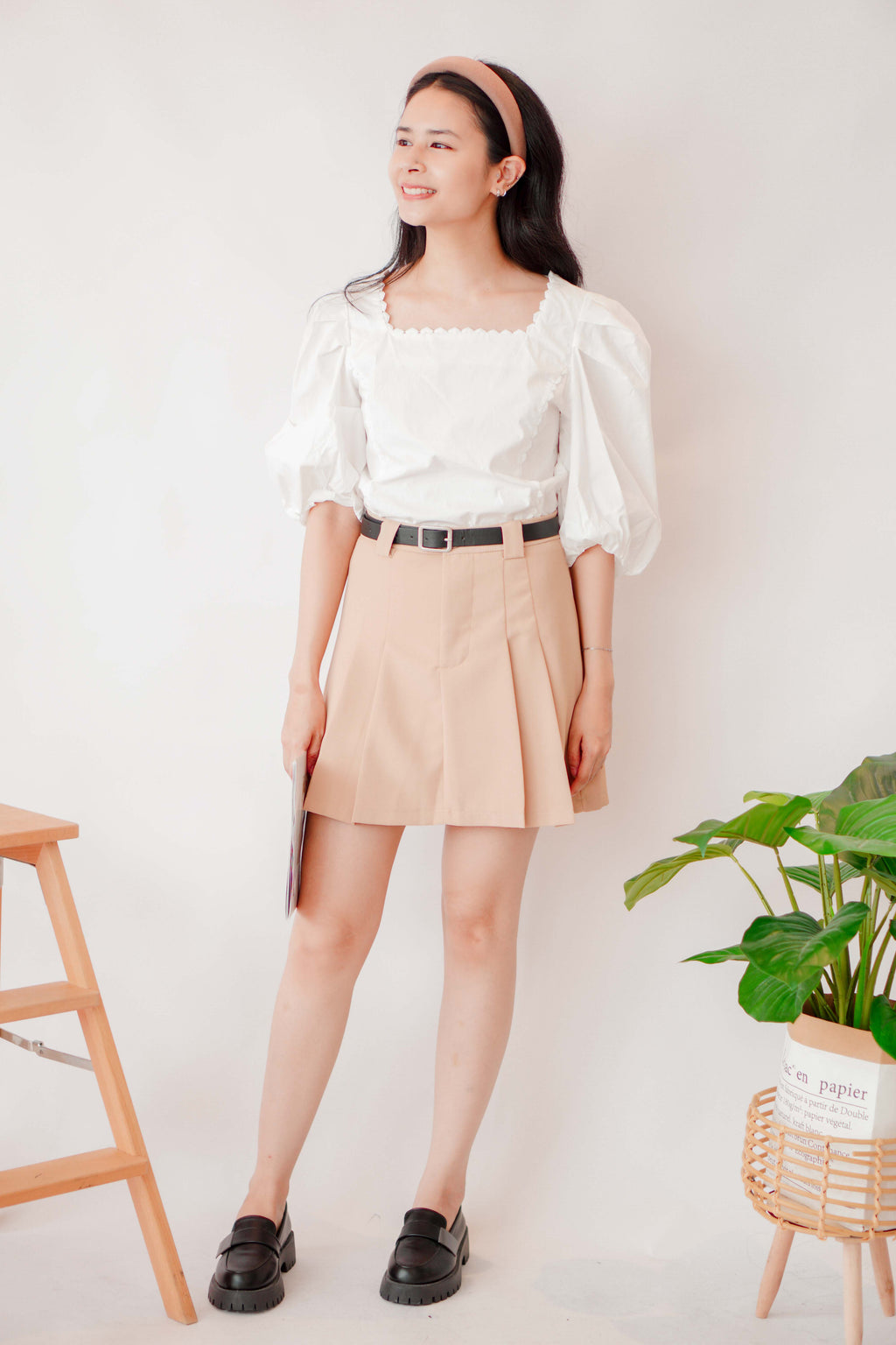 Sieya Square Neck Puffy Sleeve Blouse Top in White