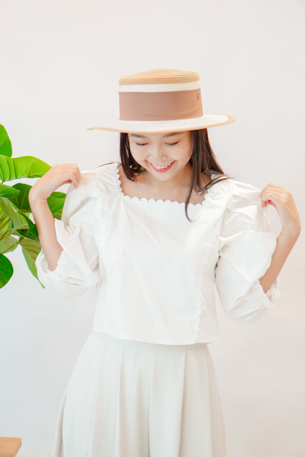 Sieya Square Neck Puffy Sleeve Blouse Top in White