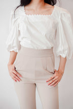 Sieya Square Neck Puffy Sleeve Blouse Top in White