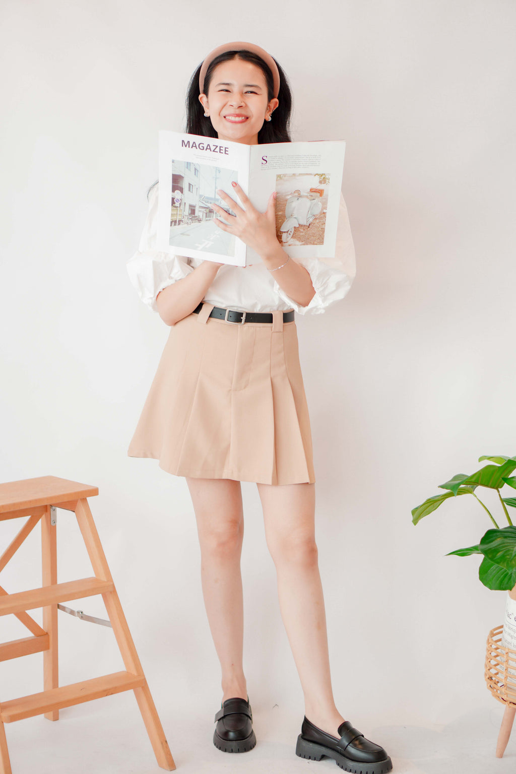 Sieya Square Neck Puffy Sleeve Blouse Top in White
