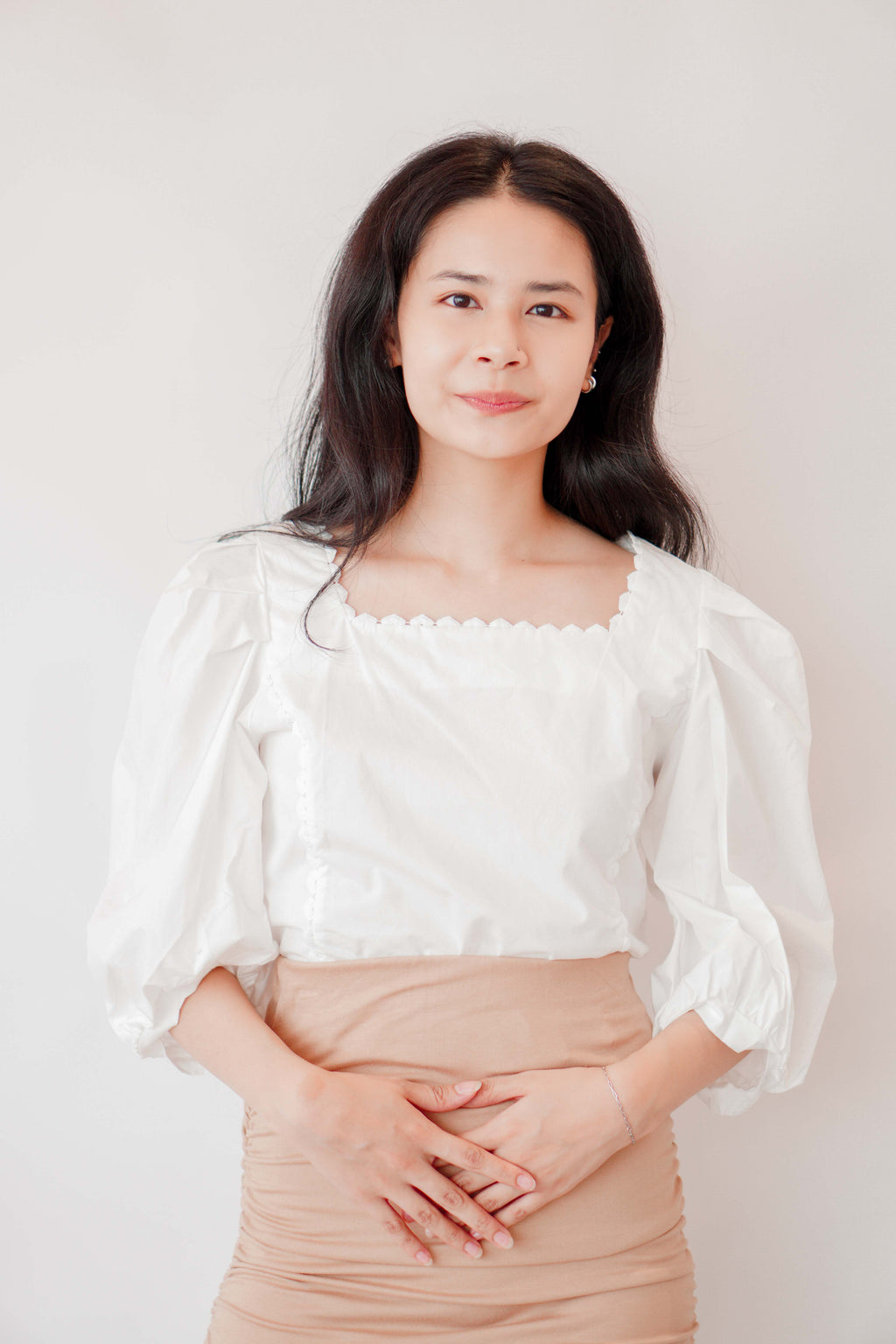 Sieya Square Neck Puffy Sleeve Blouse Top in White