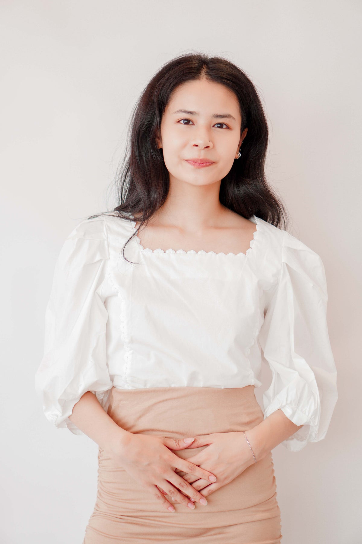 Sieya Square Neck Puffy Sleeve Blouse Top in White