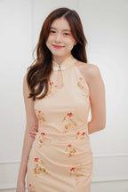 (BACKORDER) En Long Sleeveless Floral Cheongsam in Cream