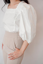 Sieya Square Neck Puffy Sleeve Blouse Top in White