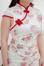 Mei Ruched Cutout Floral Cheongsam with Red Lining