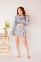 Los Angeles Satin Tie Skirt in Blue Grey