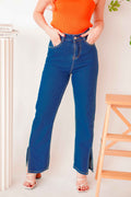 Felice Straight Cut Slit Jeans in Blue