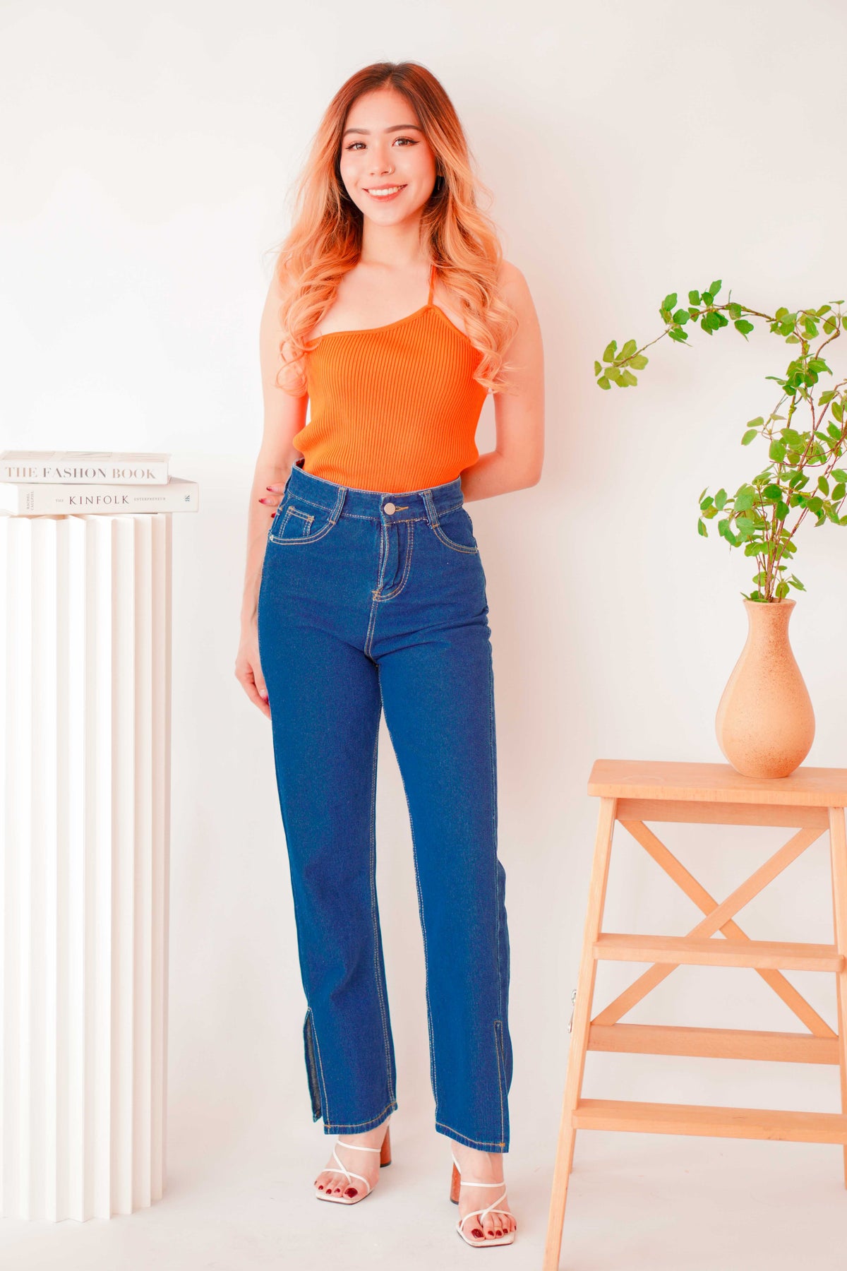 Felice Straight Cut Slit Jeans in Blue