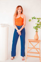 Felice Straight Cut Slit Jeans in Blue