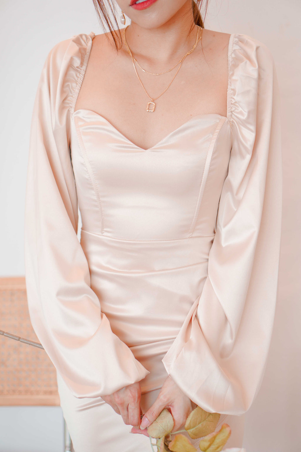Golden Spell Satin Dress in Champagne