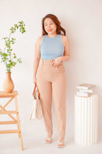 Freda High Waisted Pants with Belt in Khaki