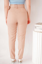 Freda High Waisted Pants with Belt in Khaki