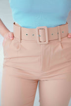 Freda High Waisted Pants with Belt in Khaki