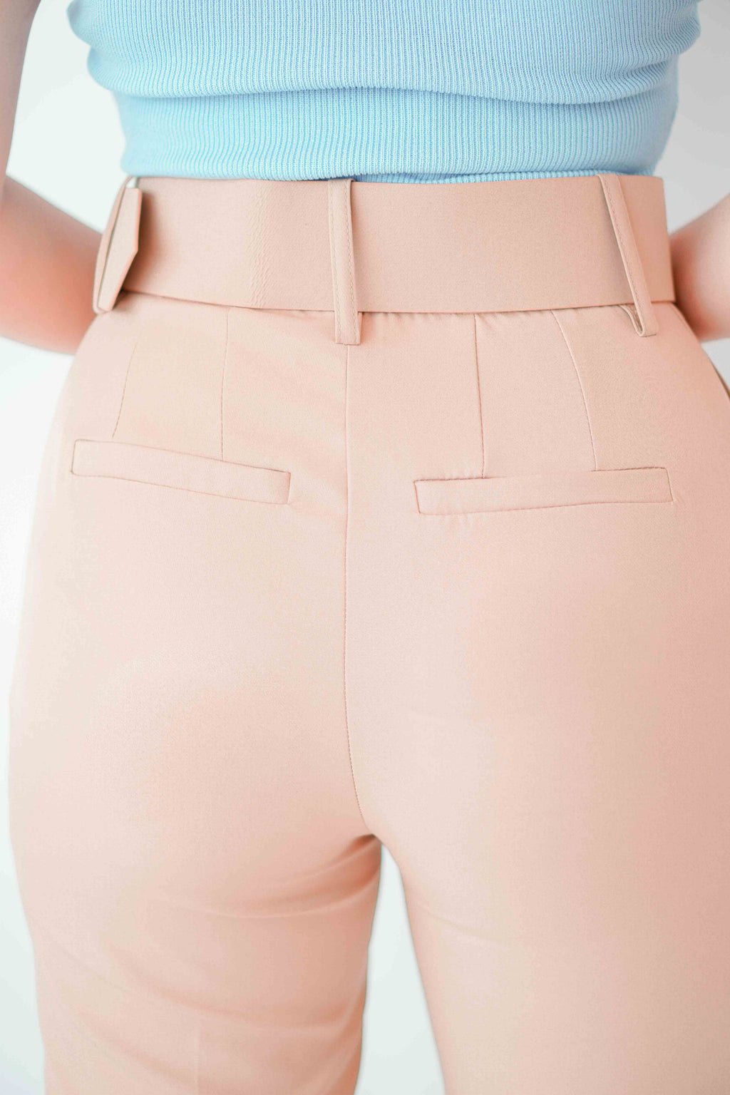 Freda High Waisted Pants with Belt in Khaki