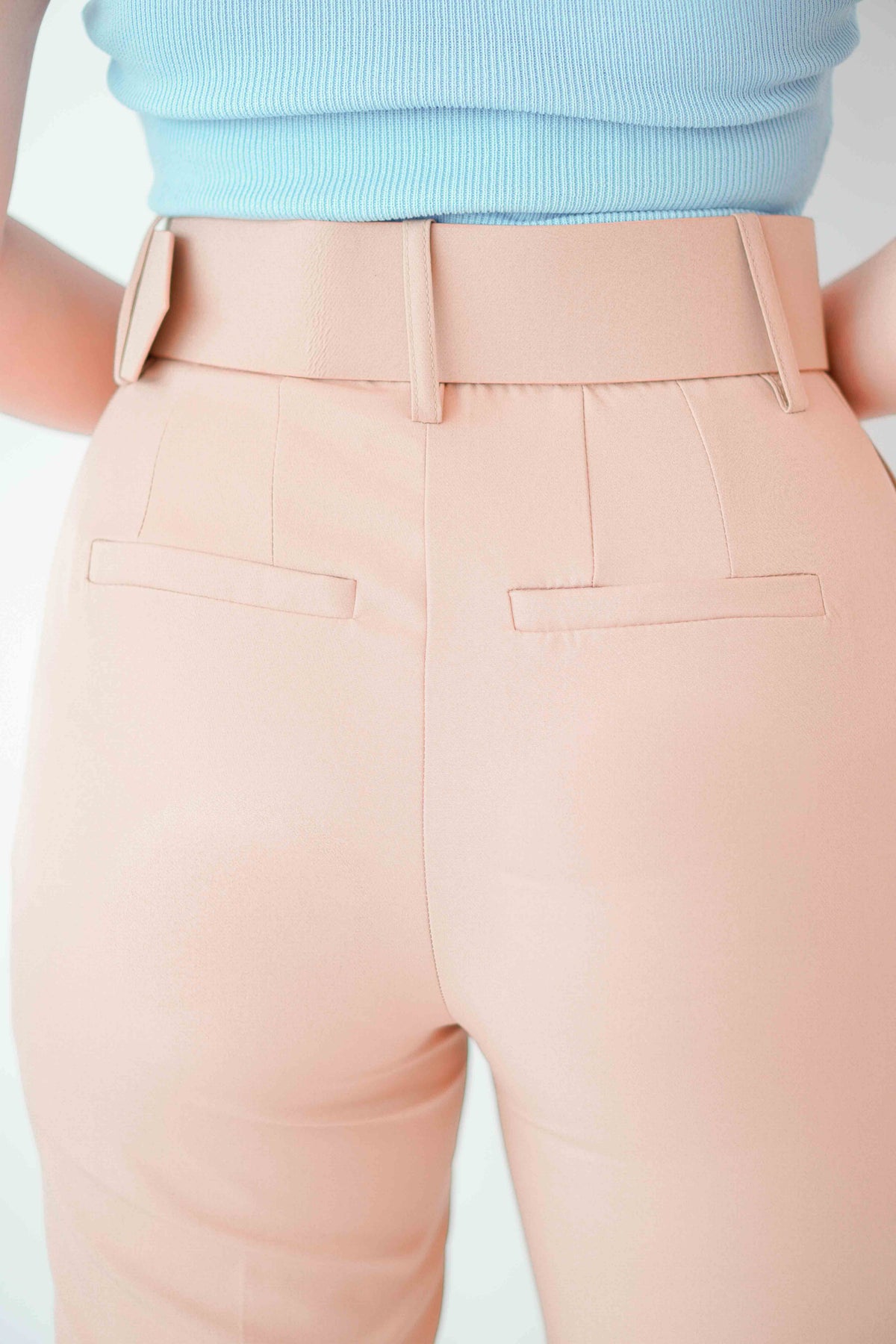 Freda High Waisted Pants with Belt in Khaki