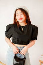 Macchiato Puffy Sleeve Crop Top in Black