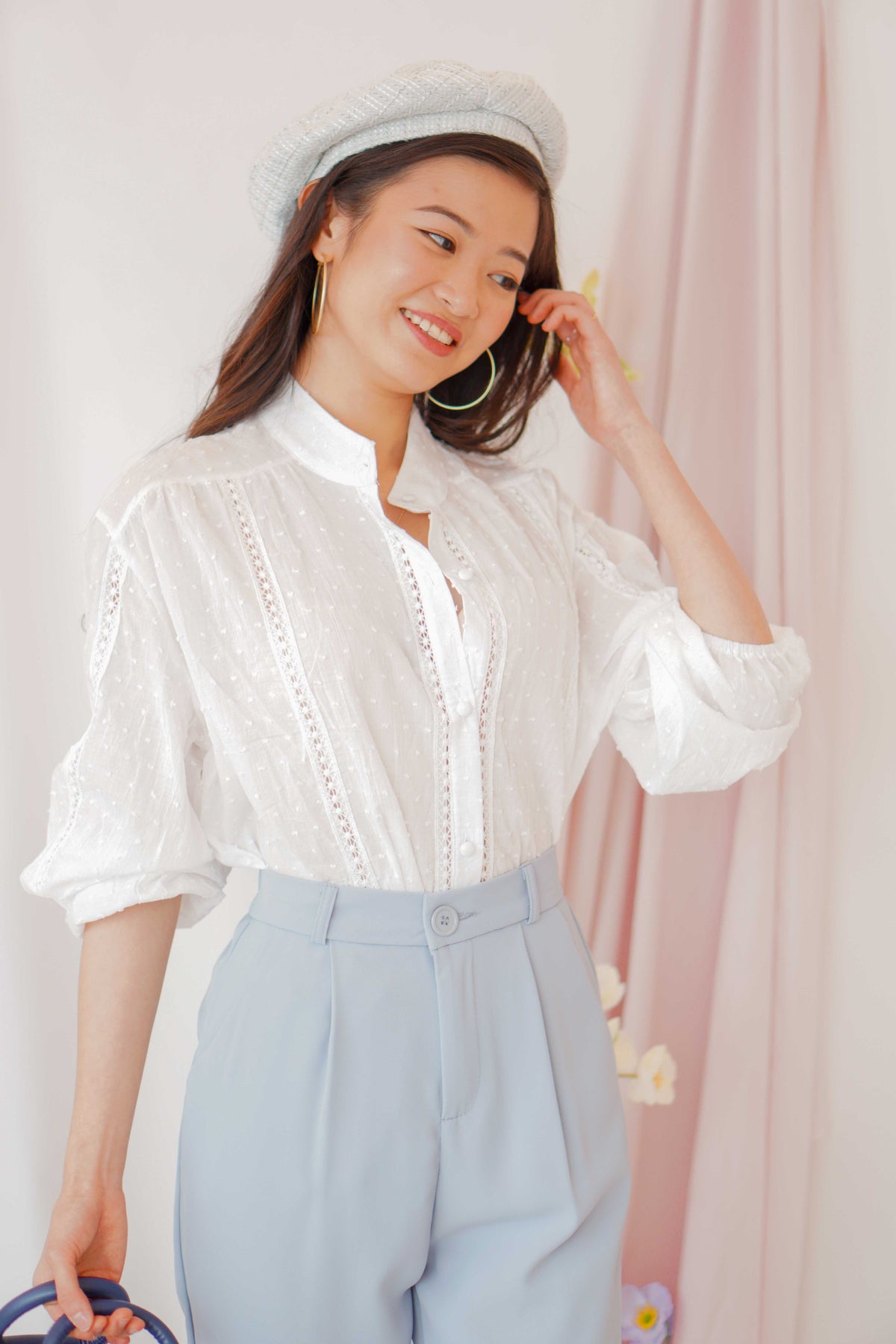 Sunmi Long Sleeve Linen Top in White