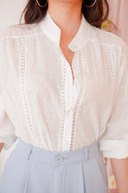 Sunmi Long Sleeve Linen Top in White